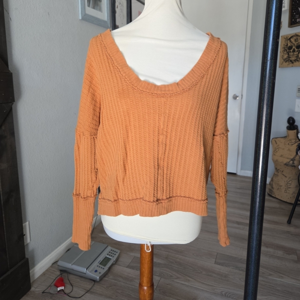 We The Free V-Neck Sweater in Warm Orange
